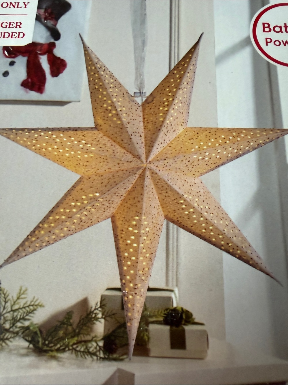 Holiday Time hanging Gold Stars set of two- Battery Powered